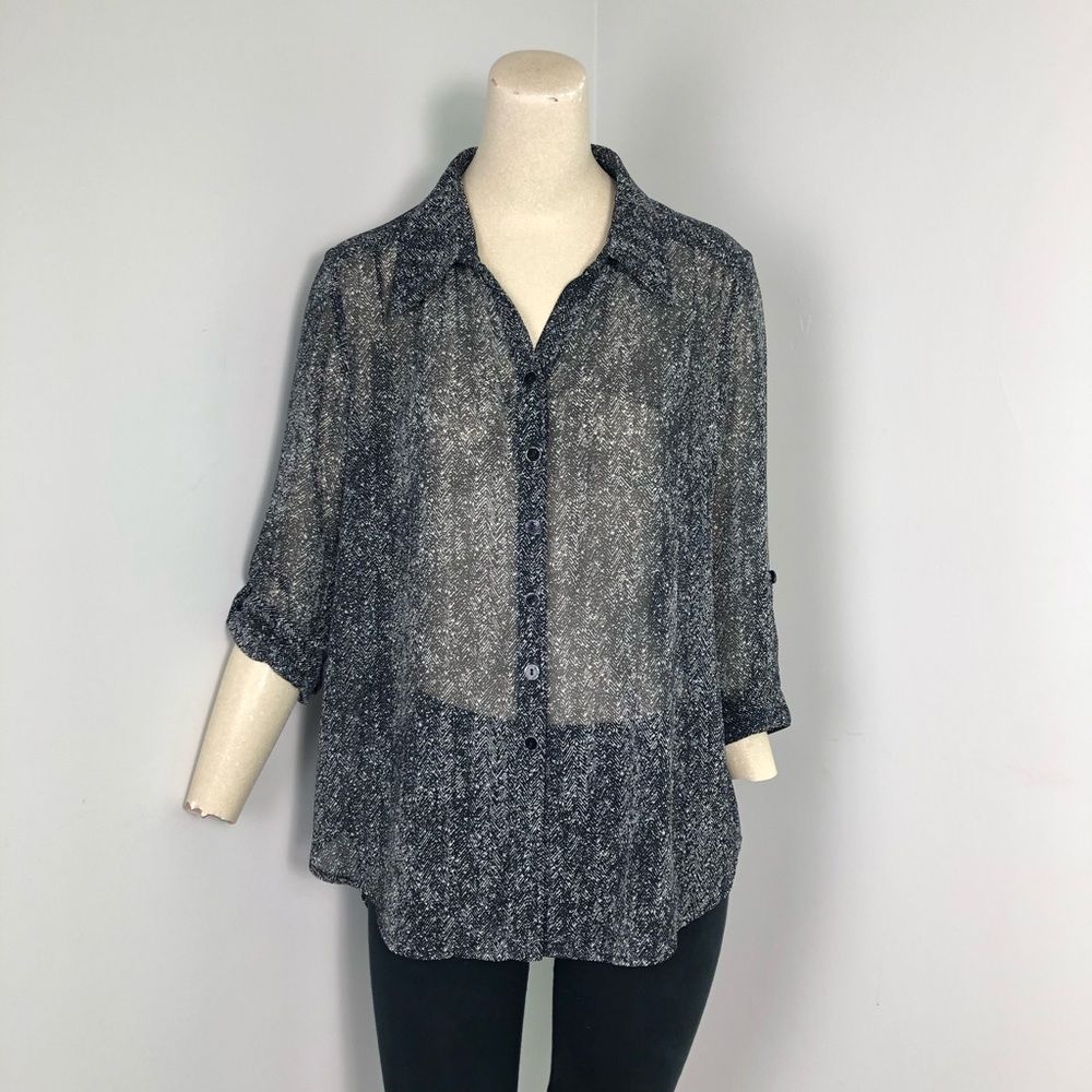 Clara Sun Woo Top Black White Herringbone Size S